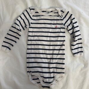 Petit Bateau Black and White Striped Long Sleeve Bodysuit